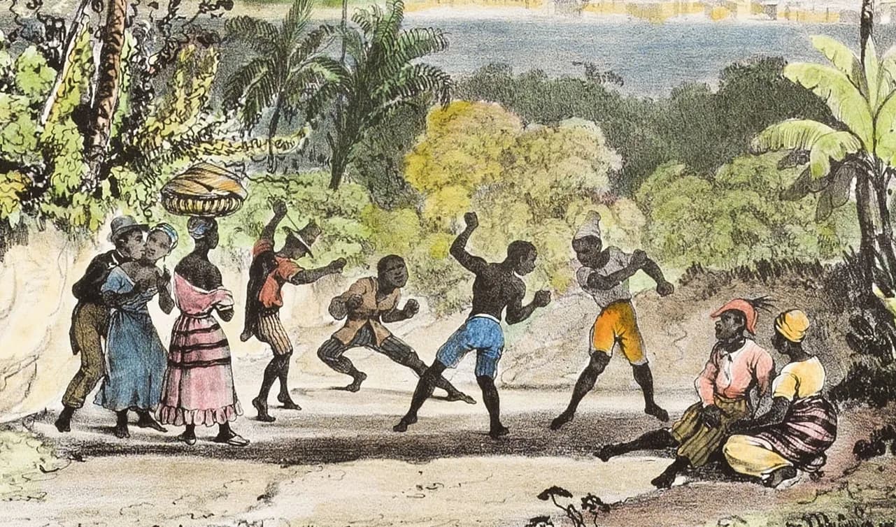 Lithograph of the city of Salvador da Bahia seen from the bay in 1835, with ships in the foreground.