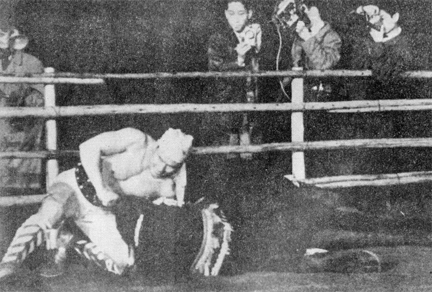 Mas Oyama in a fighting exchange in 1954.
